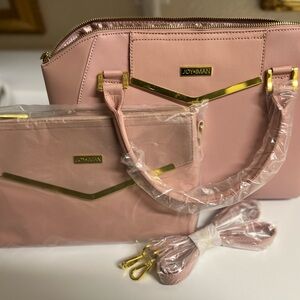 Joy and Iman Pink and Gold Purse with smaller hand bag and strap